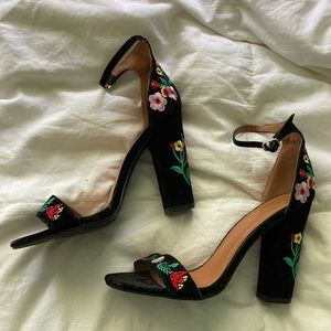 Lulu’s embroidered floral strappy heels